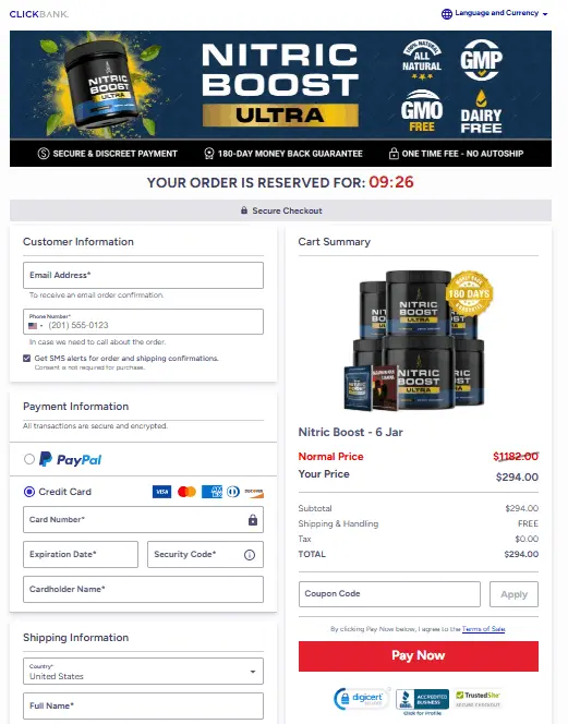 Nitric Boost Checkout Page